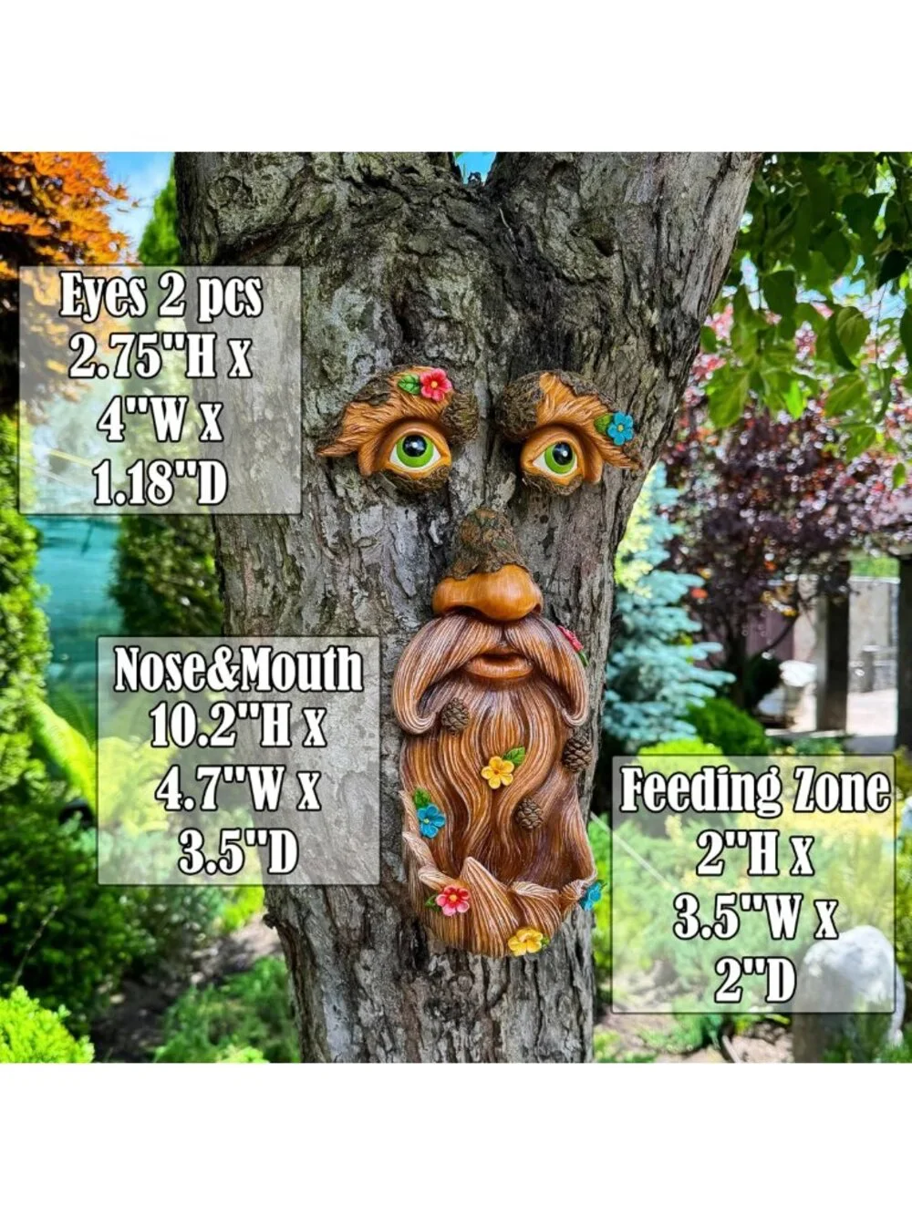 Whimsical Tree Face Decor with Flowers - Outdoor Garden Hugger Statue Art